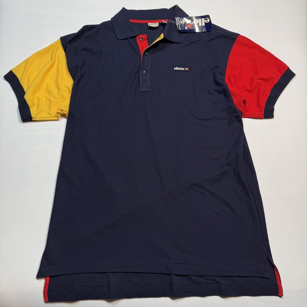 Ellesse Polo Shirt Mens 44M XL 7 Short Sleeve Multicolor Colorblock Casual